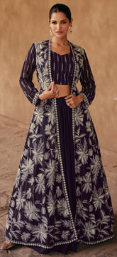 Designer Dark shaded with detailed embroidery Shrug Style indo western Lehenga for all occassion